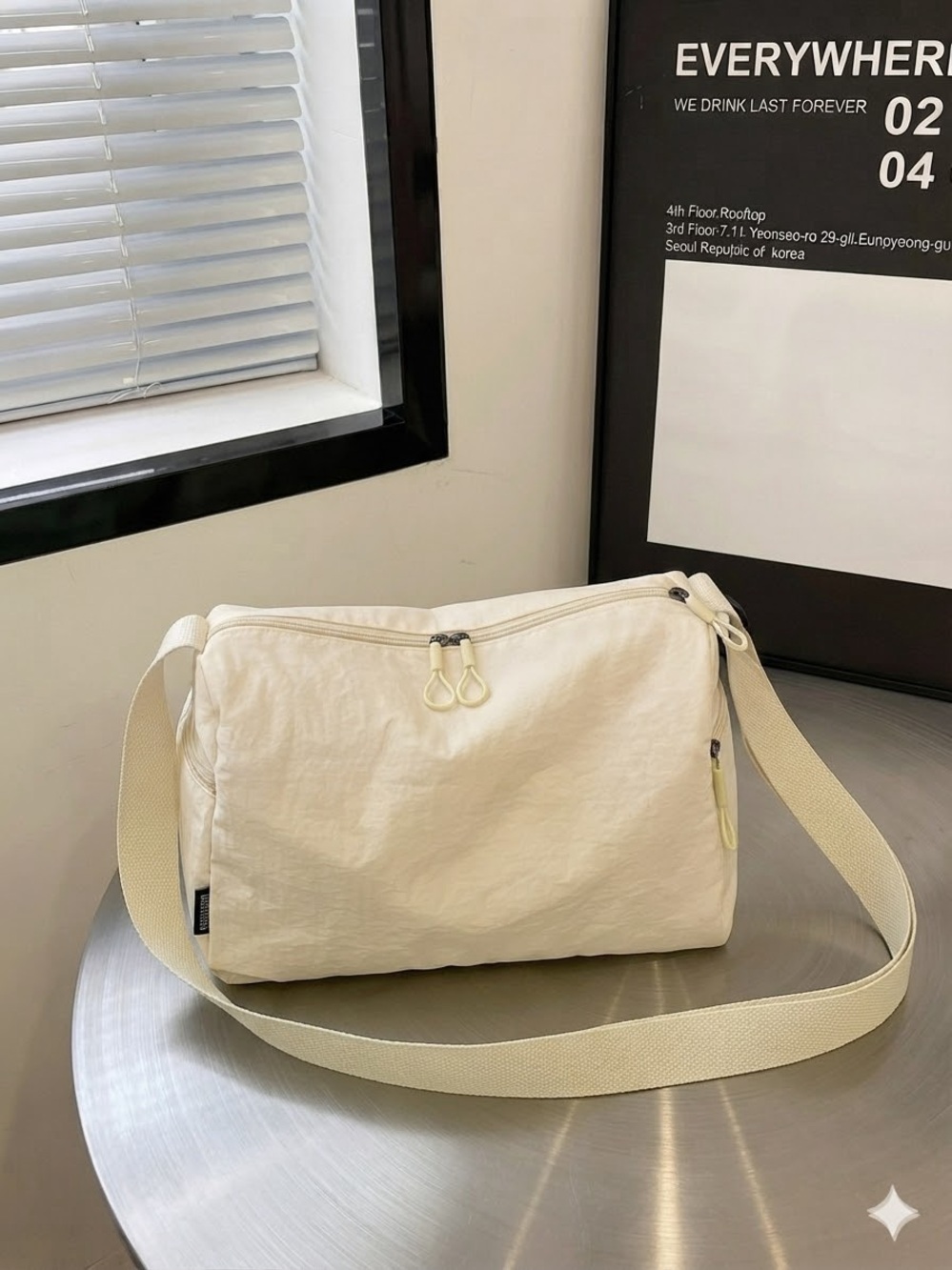 Cream Minimal Crossbody Shoulder Bag - Lightweight Everyday Carry